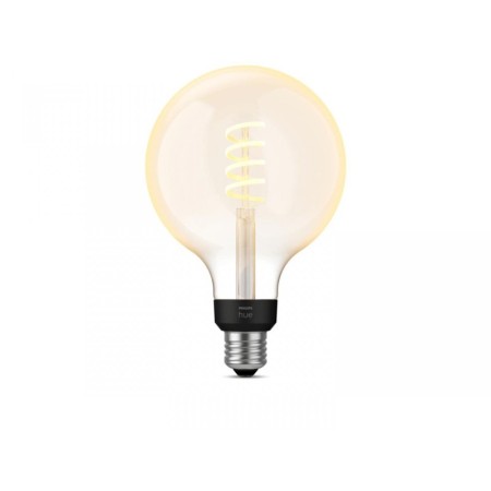Bec LED inteligent vintage (decorativ) Philips Hue Filament Glob G125 ,Bluetooth, E27, 7W (40W), 550 lm, lumina alba (2200-4500K